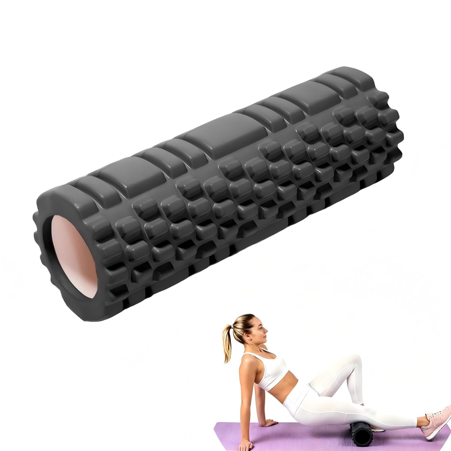 JXAurix Fascia Roller Spine, 33x10cm Foam Rollers for Muscles Foam Roller with 3D Texture Massage High Density EVA Soft & Hard Deep Tissue Muscle Massage for Yoga Pilates Fitness Recovery