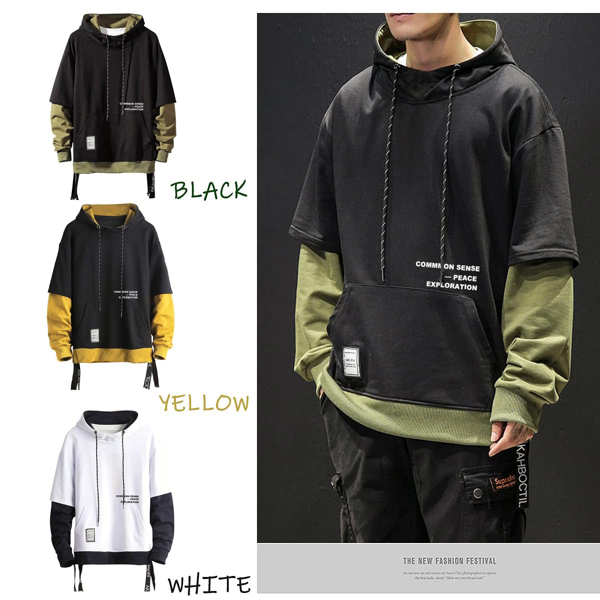 Moshtashio Felpa Uomo con Cappuccio Abbigliamento Felpe Manica Lunga Colori a Contrasto Hoodies Sweatshirt Pullover Tops Autunno Inverno Moda