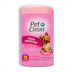 Lenço Umedecido Fêmea Toalhas Umedecidas para Cachorro e Gato Pet Clean 75 Unidades