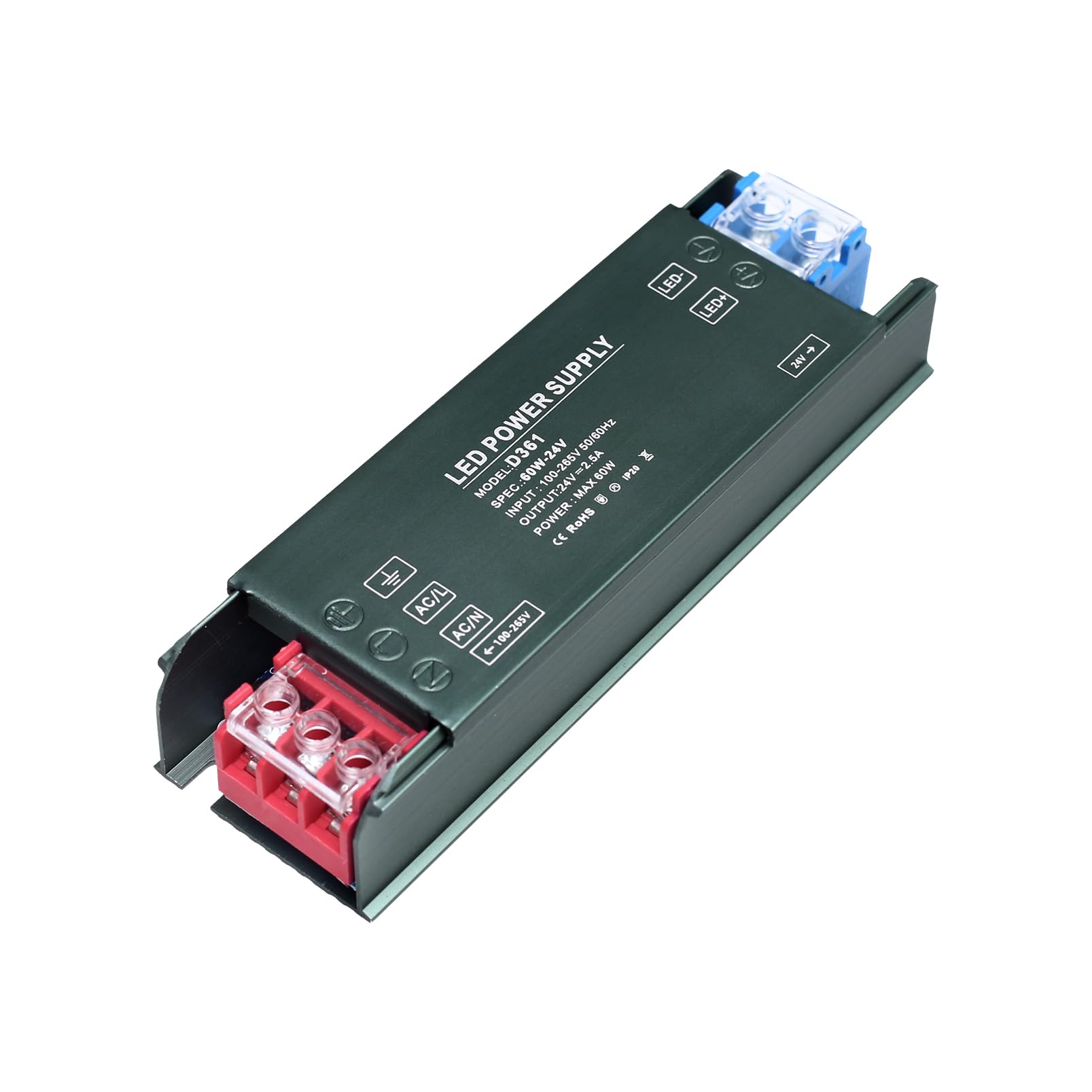 KSIBNW LED Transformer 24V 60W Driver AC 240V to DC 24V 2.5A, Ultra Slim Low Volt Power Supply Quiet 240V to 24V Transformer Adapter for LED Strip Light