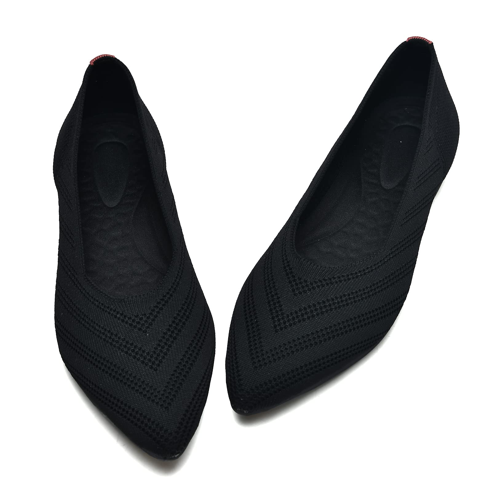 CALEBGAR Ballerinas Damen Bequeme Flache Schuhe, Slip on Strick Ballerina Frauen Spitze Zehenpartie, Super Weiche Flats für Kleider und Freizeit, Komfort Damenschuhe aus Maschenware