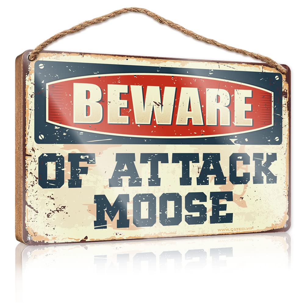 FZFN Hanging Decor Porch Beware Of Attack Moose Wooden Sign Our Home Signs For Home Decor Wood Bathroom Decor(23X35CM)
