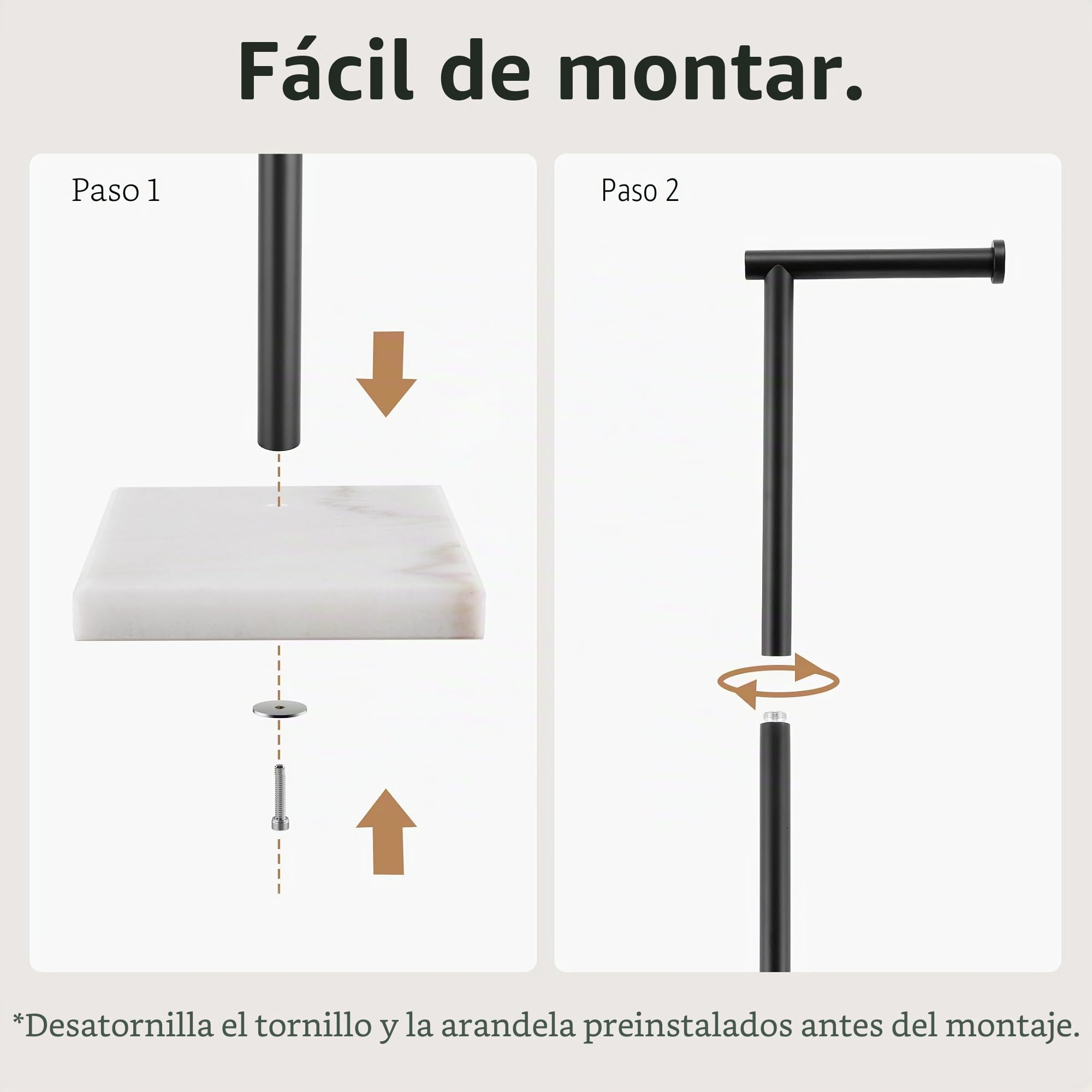 KES Portarollos Papel Higienico de Pie Portarrollos Negro Portarrollos para Papel Higiénico con Base de Mármol Acero Inoxidable, BPH285S1-BK