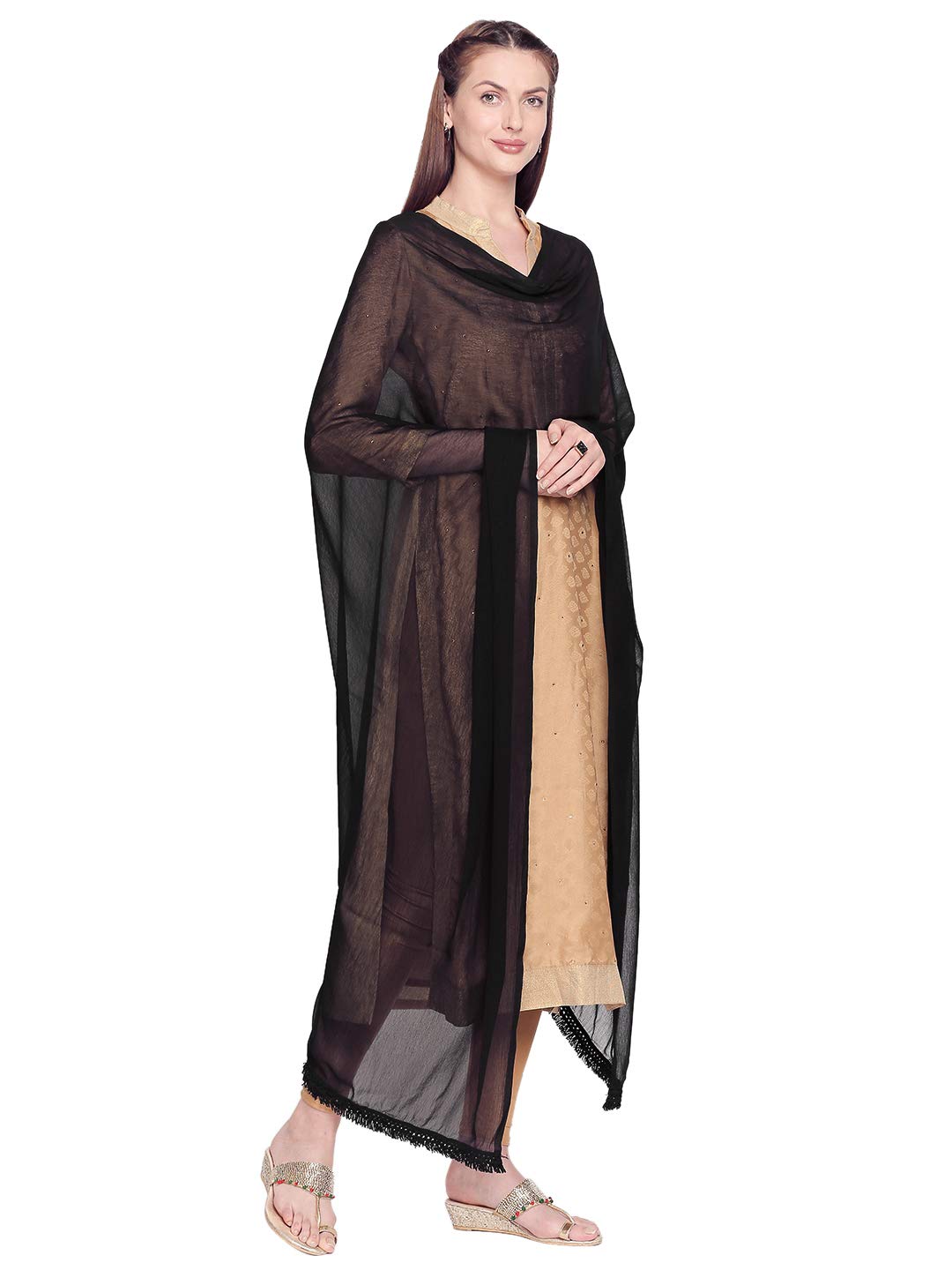 DUPATTA BAZAAR Woman's Black Chiffon Dupatta with lace on border. - Image 4 thumbnail