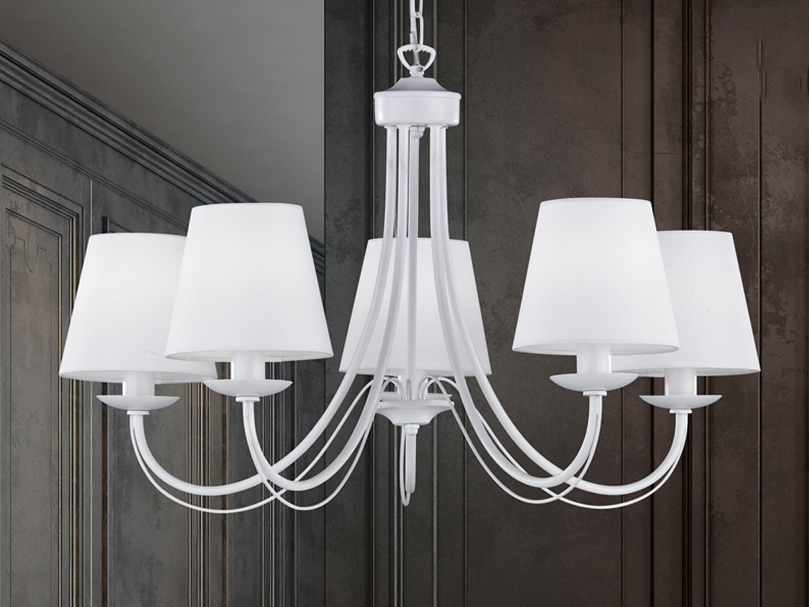 Trio Leuchten Lampadario E14, 28 W, Bianco Opaco, 66 x 66 x 150 cm