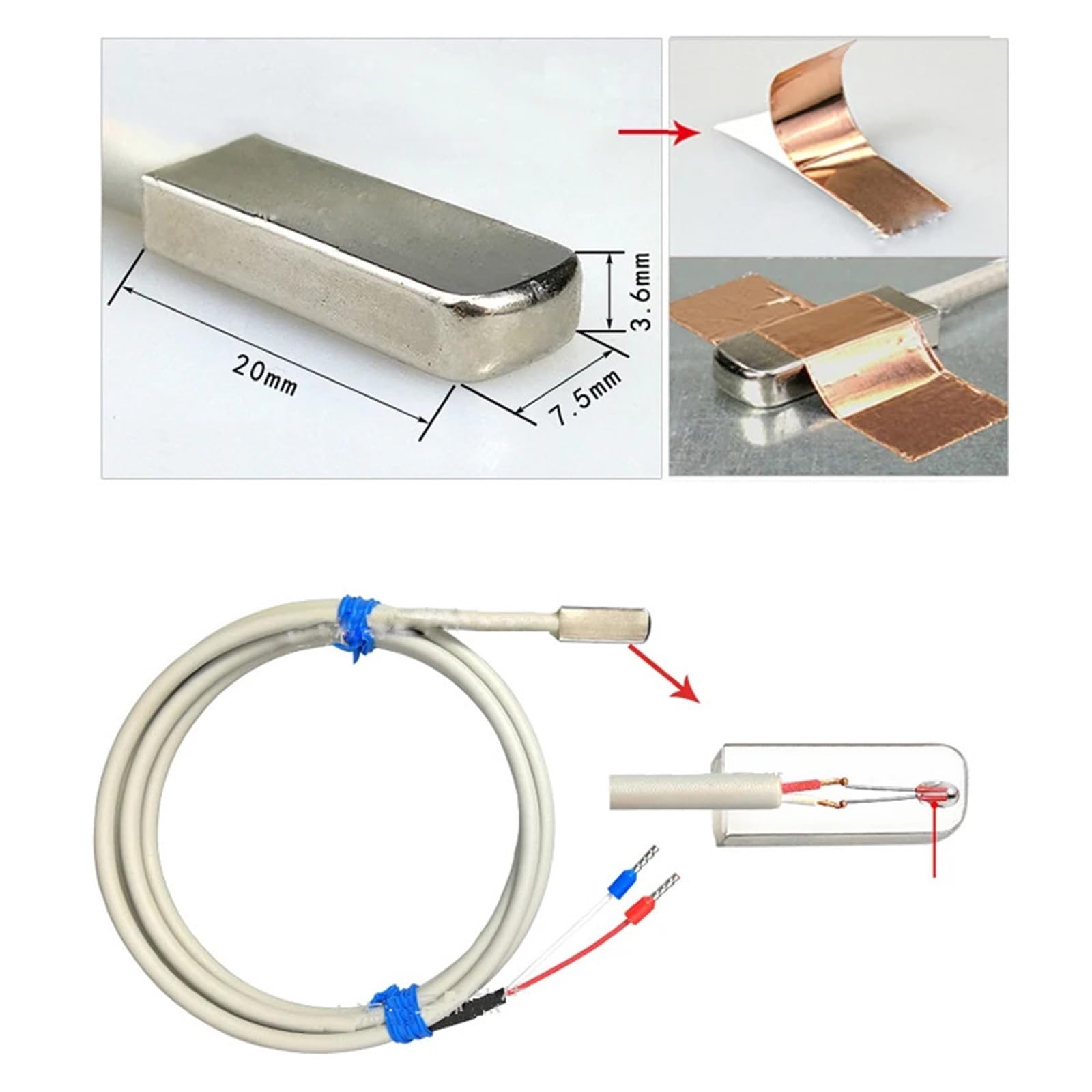 temperaturfühler Edelstahl NTC/10K Pastentyp Oberflächenmessung Patch-Temperatursensor 1-20m Kabel 2 Drähte und ölbeständig(NTC 100K B3950 5m)