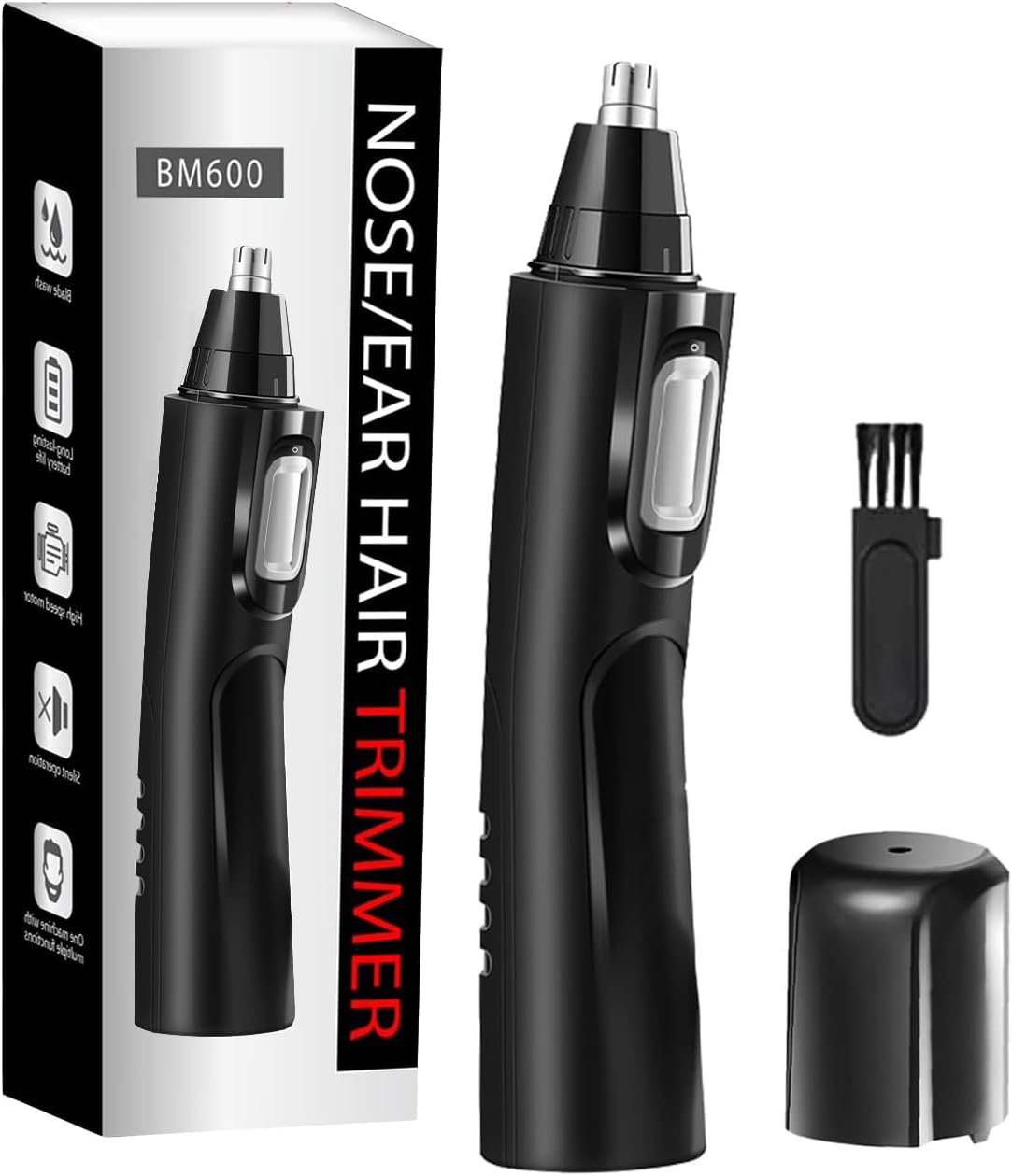Nose and Ear Hair Trimmer Clipper for Men/Women, Painless Eyebrow & Facial Hair Remover, Professional Mens Grooming, Battery Operated Trimmer Waterproof Washable, Dual Edge Blades Easy to Clean, Black