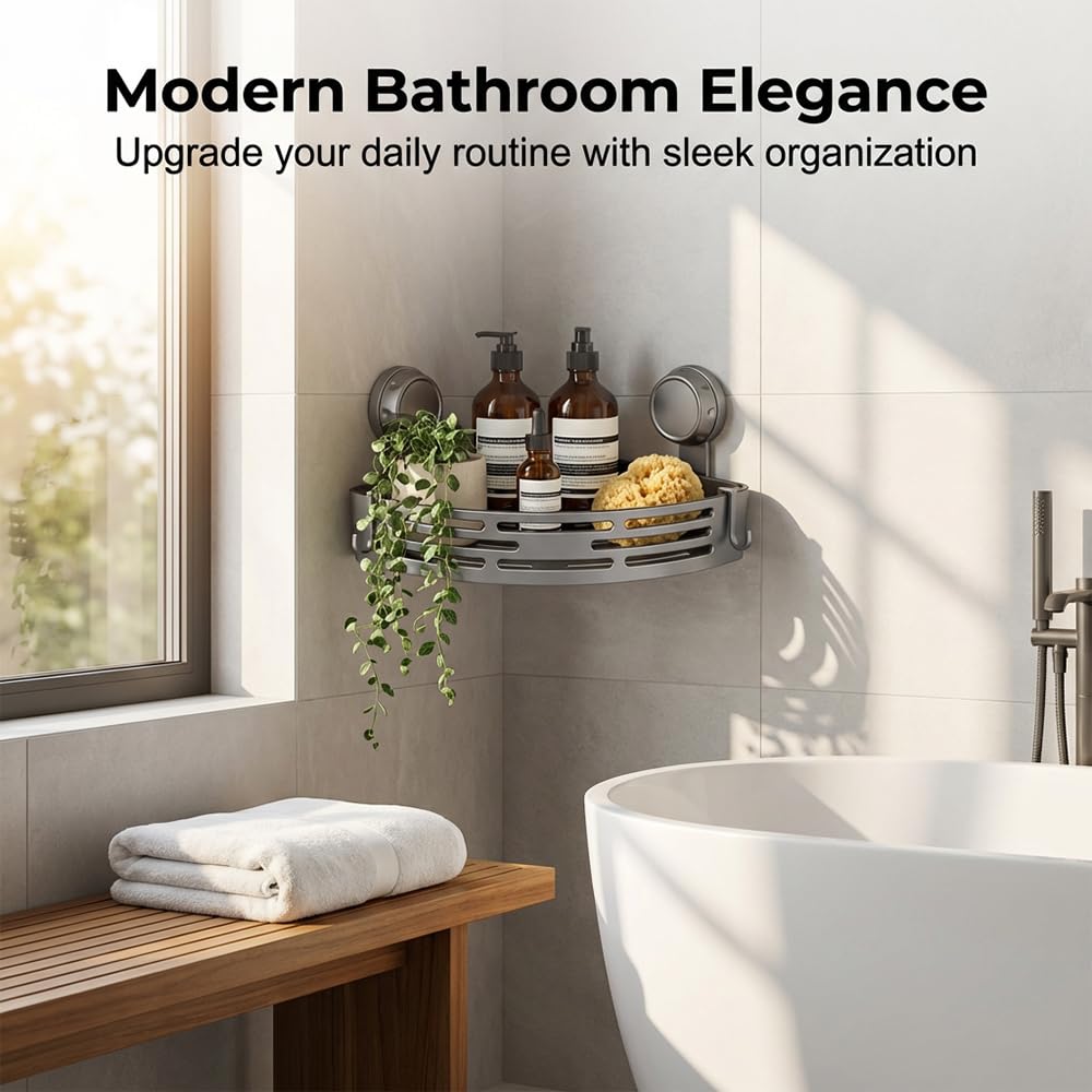 Estantes esquineros triangulares con ventosa 2026, sin taladro, estante de baño con estantes esquineros impermeables para ducha, 2 unidades, color negro