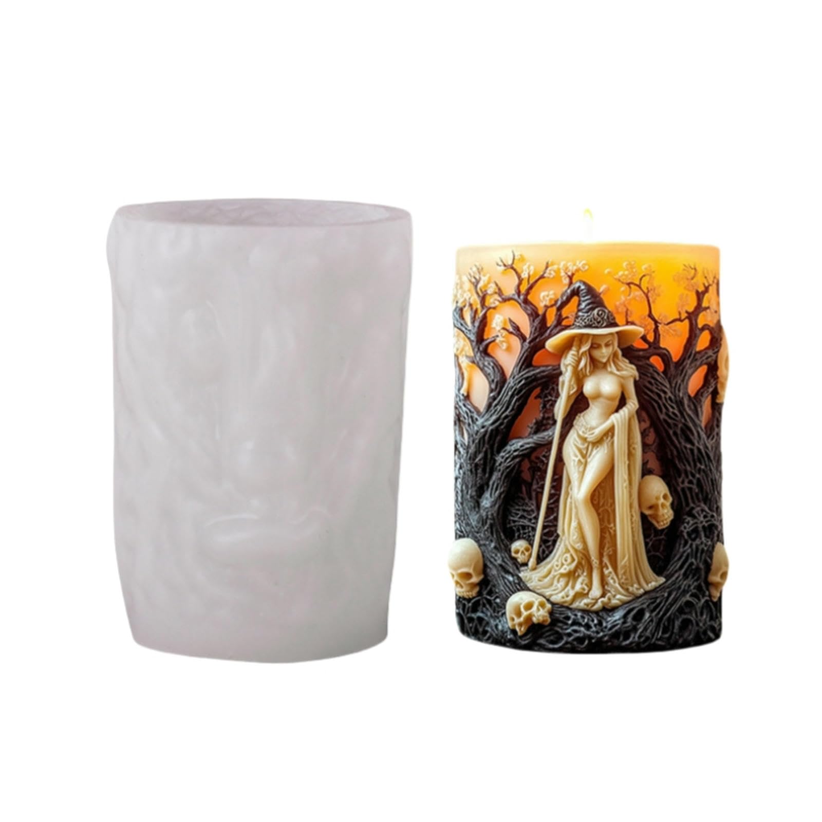 OUXUNDAI Candle moulds Witch Aromatherapy Candle Mold Halloween Portrait Candle Horror Creative Silicone Mold-Witch D