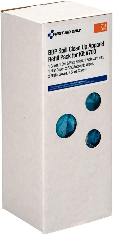 First Aid Only 00701 10 Piece Spill CleanUp Apparel Refill Kit, for Large Industrial BBP Cabinet
