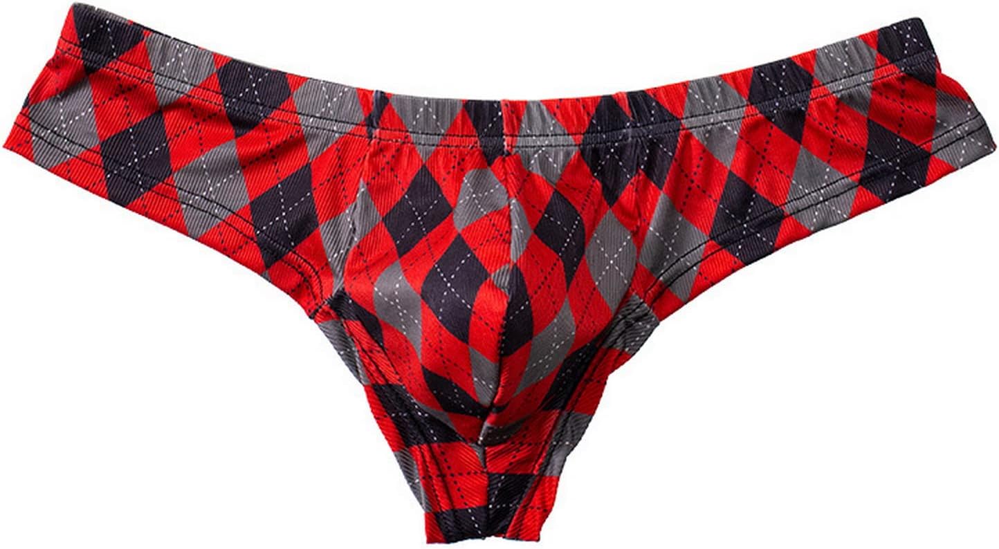 Men's Plaid Printed Ice Thread Underpants Breathable Men's Breathable G-string Pants - Image 3