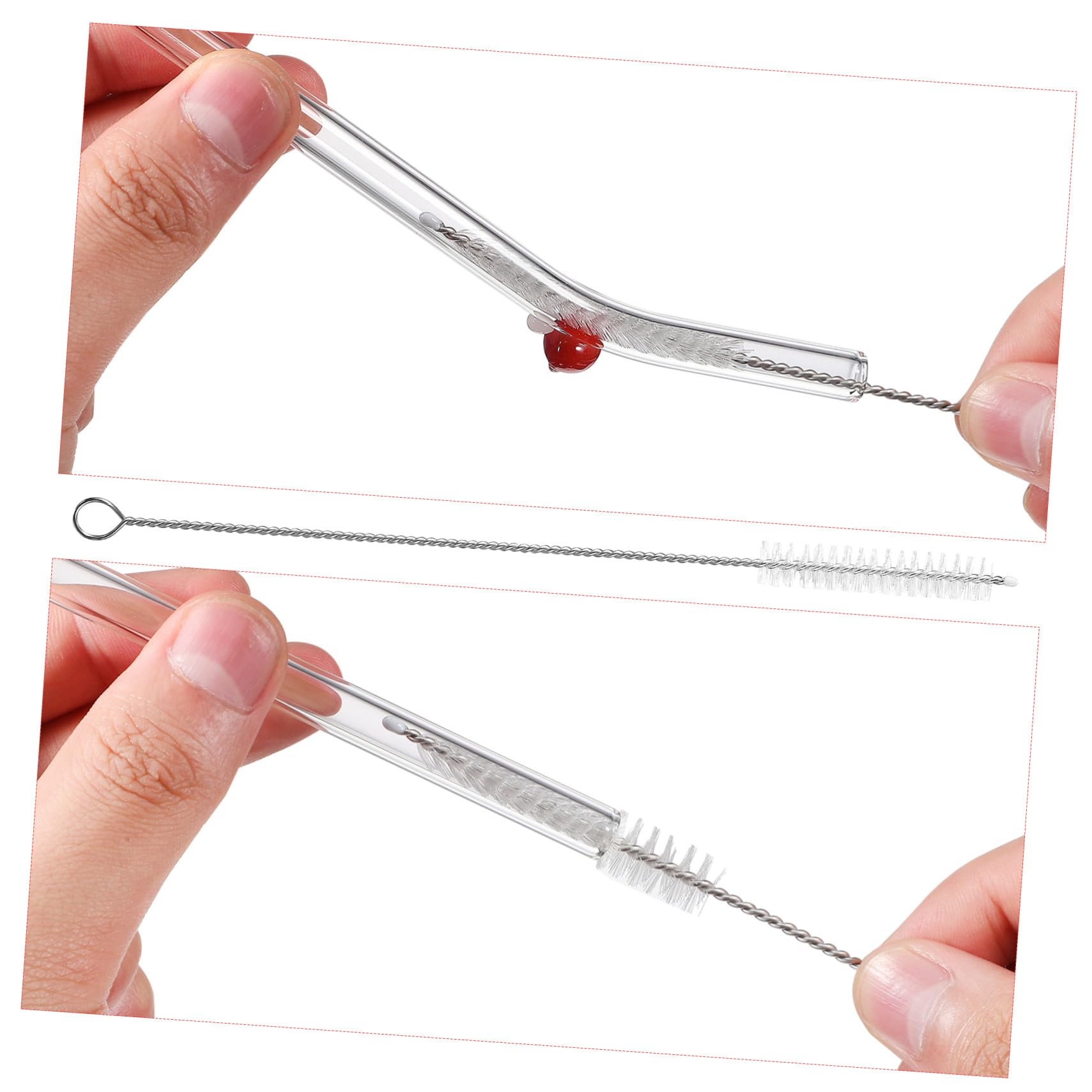 Juego de Pajitas de Vidrio Transparente Curvadas con 6 Piezas y 2 Cepillos de Limpieza, Reutilizables, Resistentes y Versátiles para Té con Leche y Agua Color Aleatorio