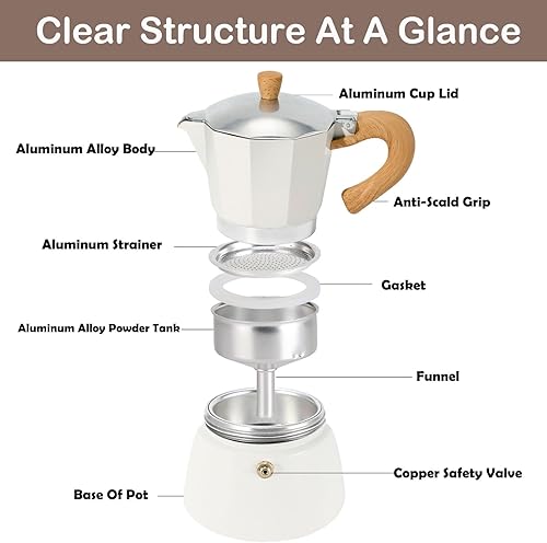 Miniatura 3 de 6 tazas de 10.1 fl oz 10 onzas de aluminio para estufa de café expreso, cafetera italiana, cafetera Moka Express Classic Cafe Maker para café