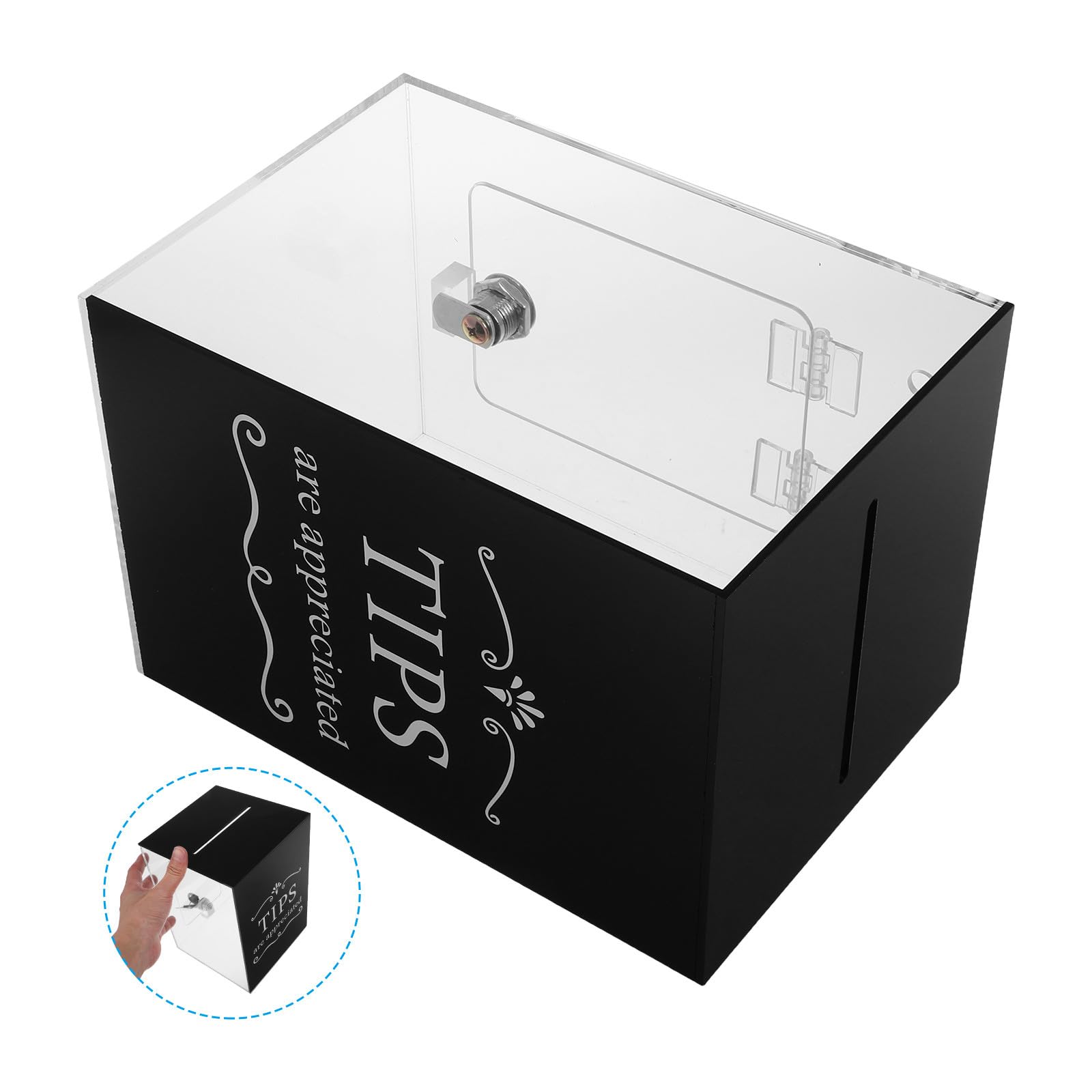 CRAFTHROU Caja de Acrílico Negro para Propinas con Cerradura, Urna Segura para Donaciones y Buzón de Sugerencias, Contenedor de Dinero Adecuado para Bares y Restaurantes, Organizador