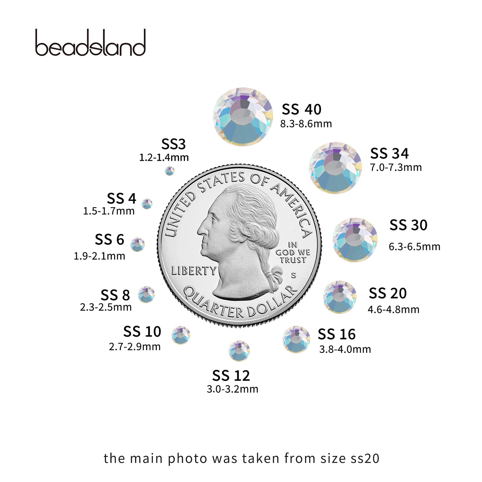 Beadsland 1440 sztuk płaskich kamieni strasu, kryształki do paznokci, niebieskie światło księżyca, SS10 (2,7 – 2,8 mm)