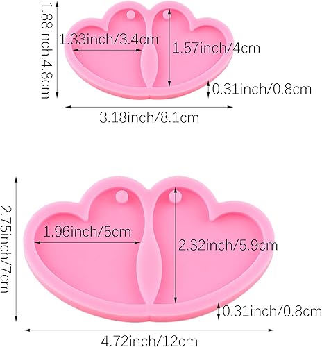 Miniatura 2 de Paquete de 2 moldes de silicona en forma de corazón, bricolaje epoxi artesanal, aretes de bricolaje, fabricación de joyas de moda, moldes de resina