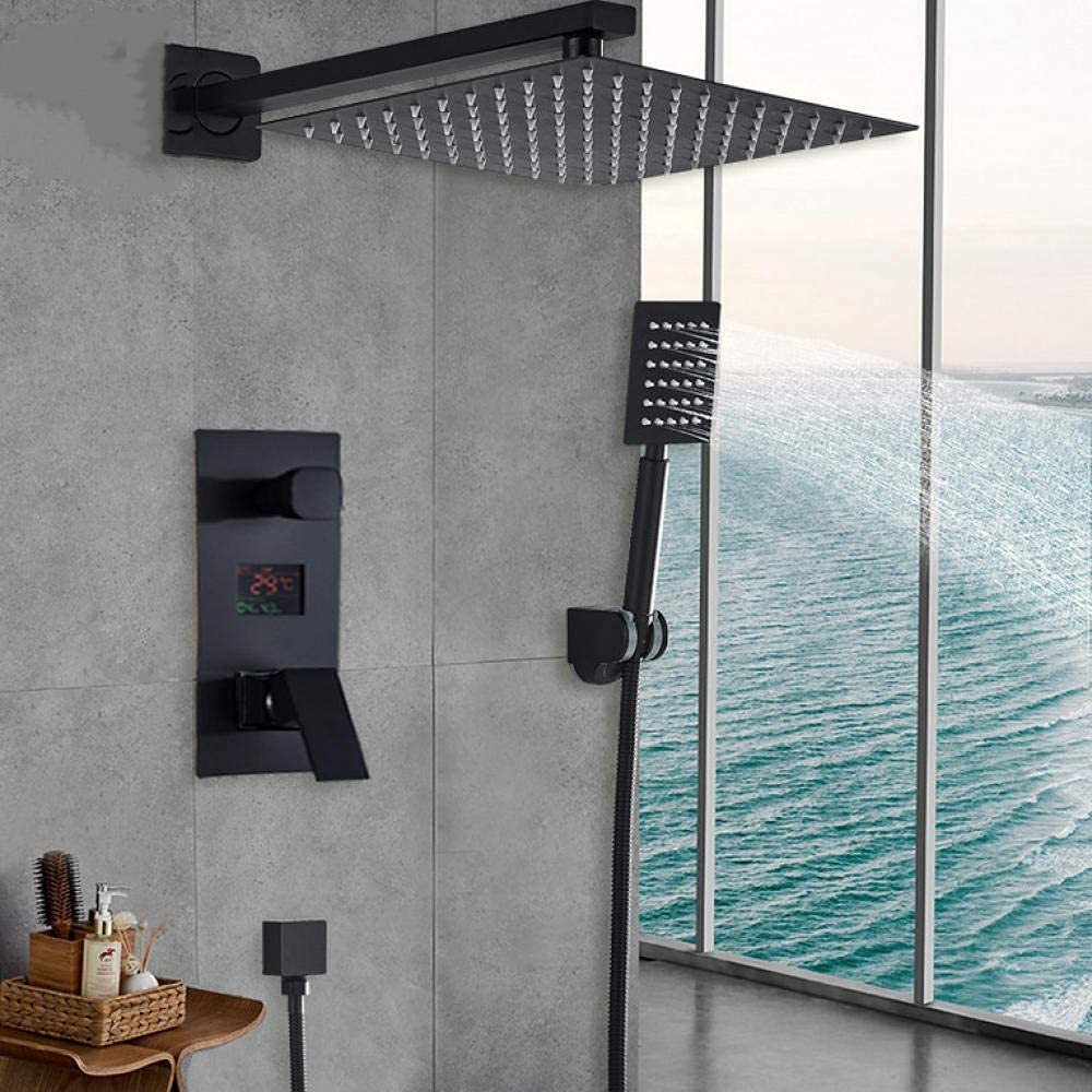 Robinet de douche noir avec affichage de température et mélangeur de baignoire