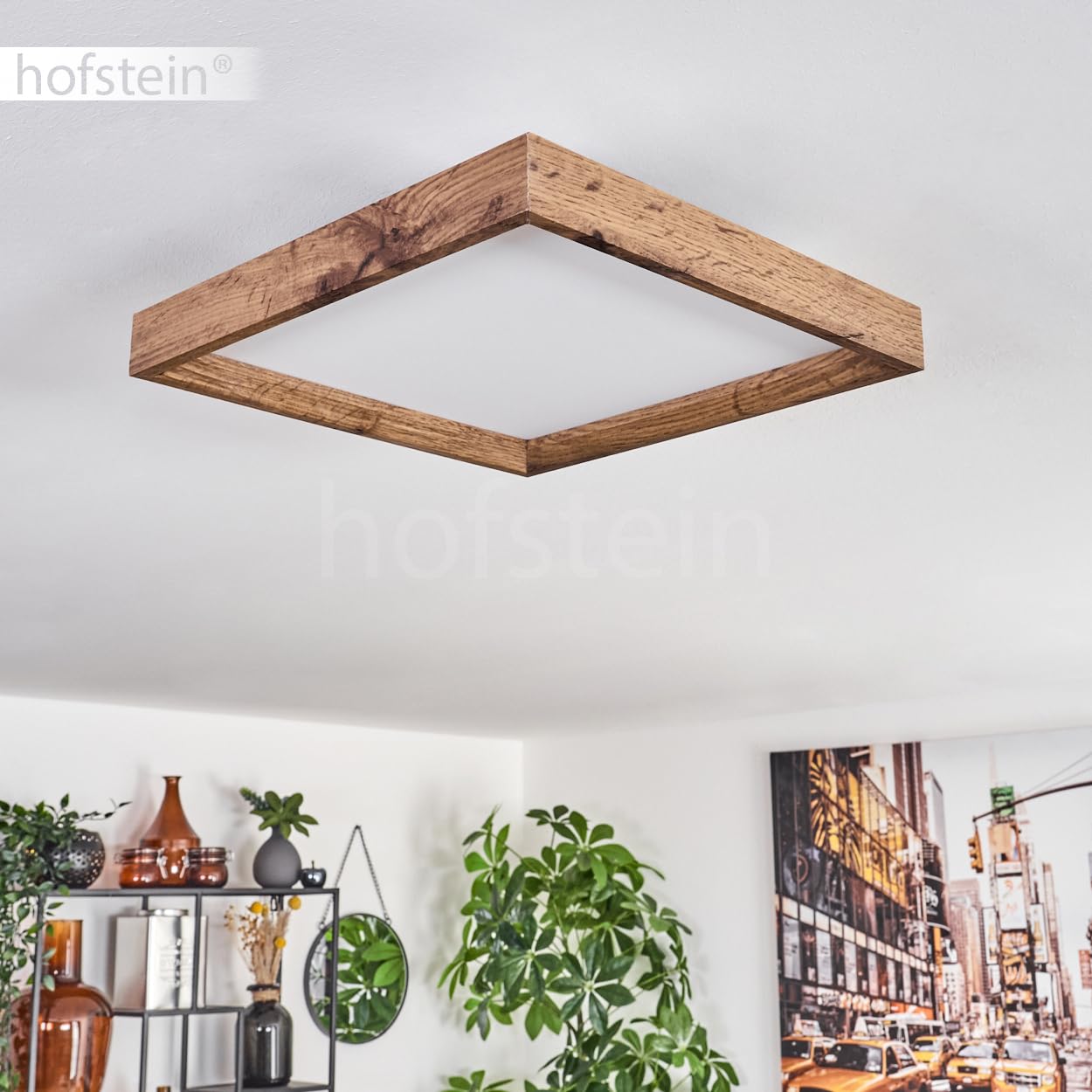 LED Deckenpanel Longvic, moderne Deckenleuchte aus Metall/MDF/Kunststoff in Schwarz/Holzoptik/Weiß, 30 cm x 30 cm, 12 Watt, 1400 Lumen, 3000 Kelvin