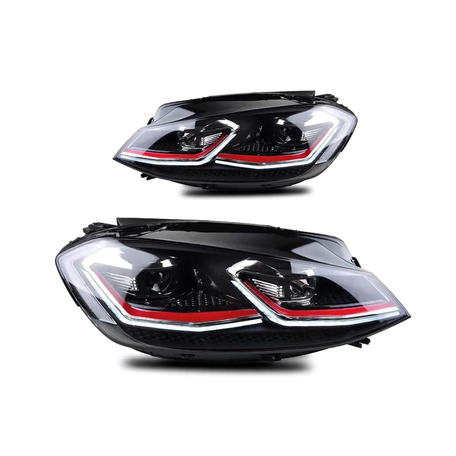 MINIKS Headlamp 1Pair Car Headlight Assembly Car Tuning Headlamp Parts Plug And Play For VW For GOLF Mk7 2014 2015 2016 2017 LED Headlights Front Headlight(LHD Red Line Version)
