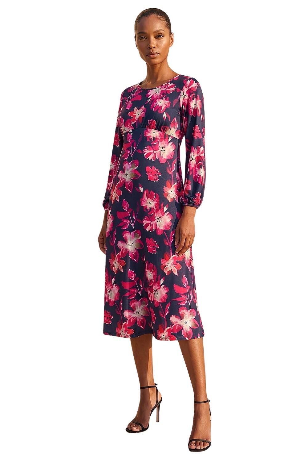 Roman Women's Pink Floral Fit & Flare Midi Dress Size 10