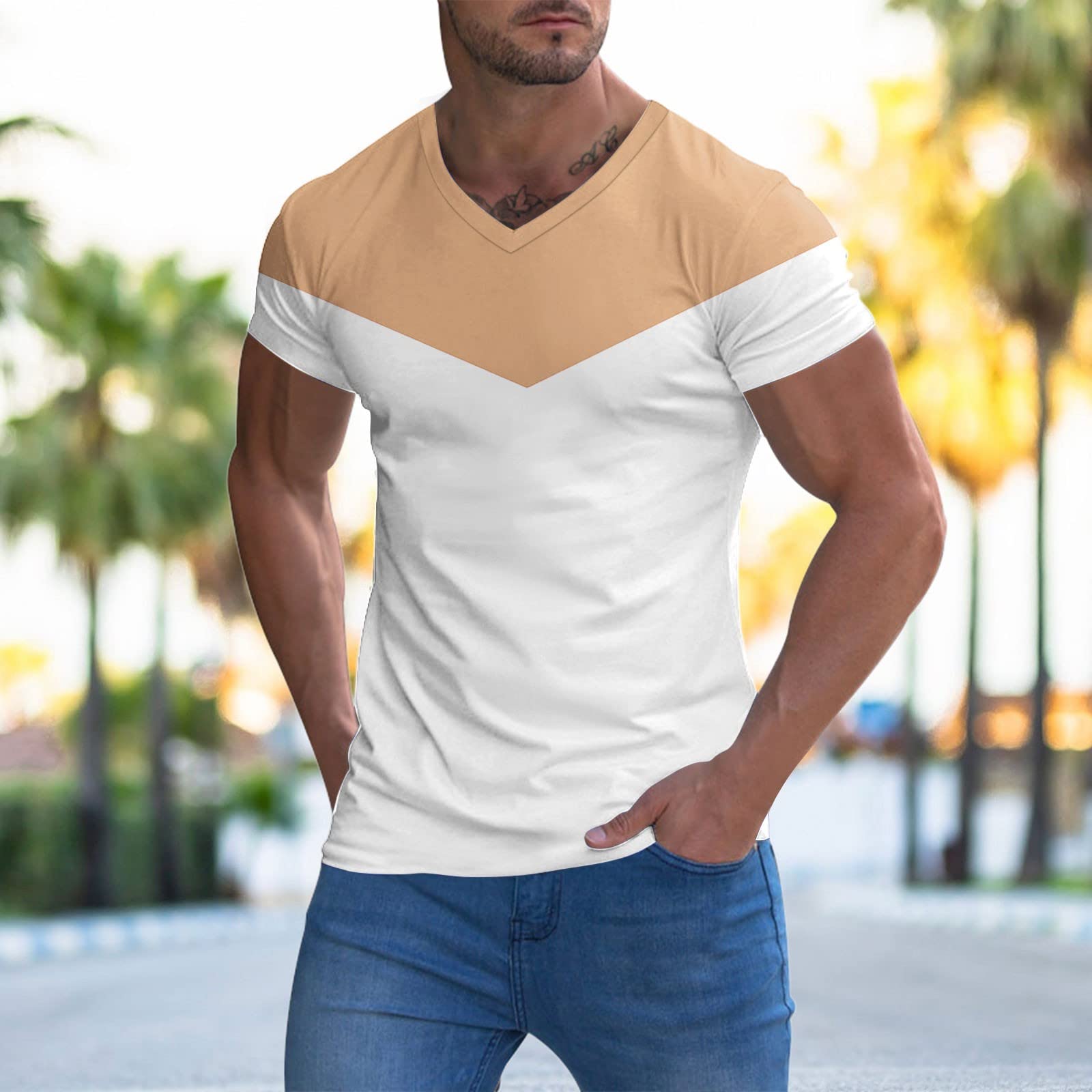 Męski T-shirt 3D, zabawny nadruk, koszulka z krótkim rękawem, sportowa, oddychająca koszulka sportowa, casual, bluzka, okrągły dekolt, dla mężczyzn, prezent, khaki, XXL