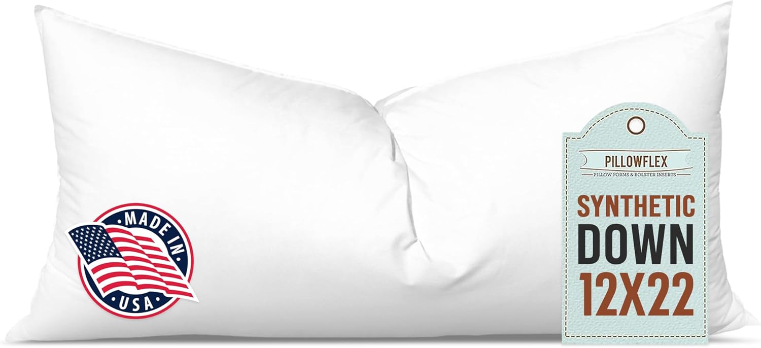 Pillowflex Synthetic Down Pillow Insert - 12x22 Down Alternative Pillow, Ultra Soft, Small Rectangle, Lumbar, Travel, Neck, Sleeping Pillow - 1 Decorative Pillow Form 12 Inch by 22 Inch