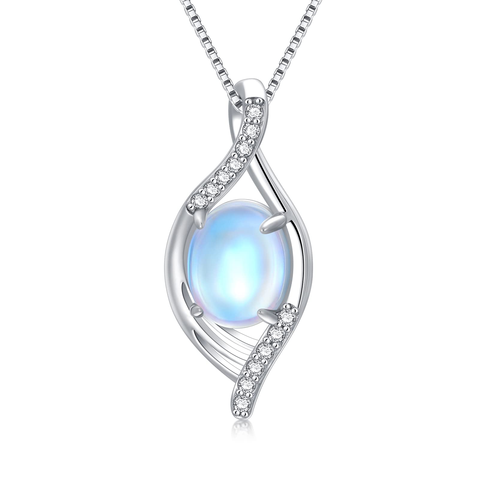 Mondstein Kette Damen 925 Sterling Silber Anhänger Halskette Tropfen Regenbogen Schmuck Geburtstag Geschenk für Mutter Mädchen