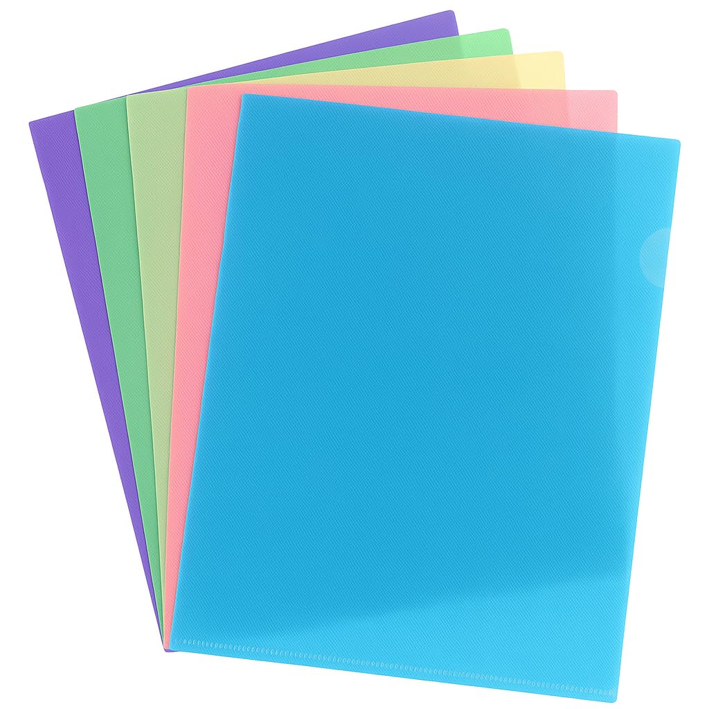 SPS Organizador de documentos transparente en L tamaño A4, duradero y transparente, multicolor, paquete de 20