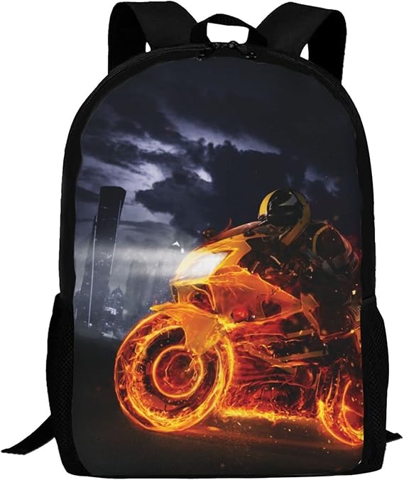 Fire Motorbike Polyester Daypack Backpack