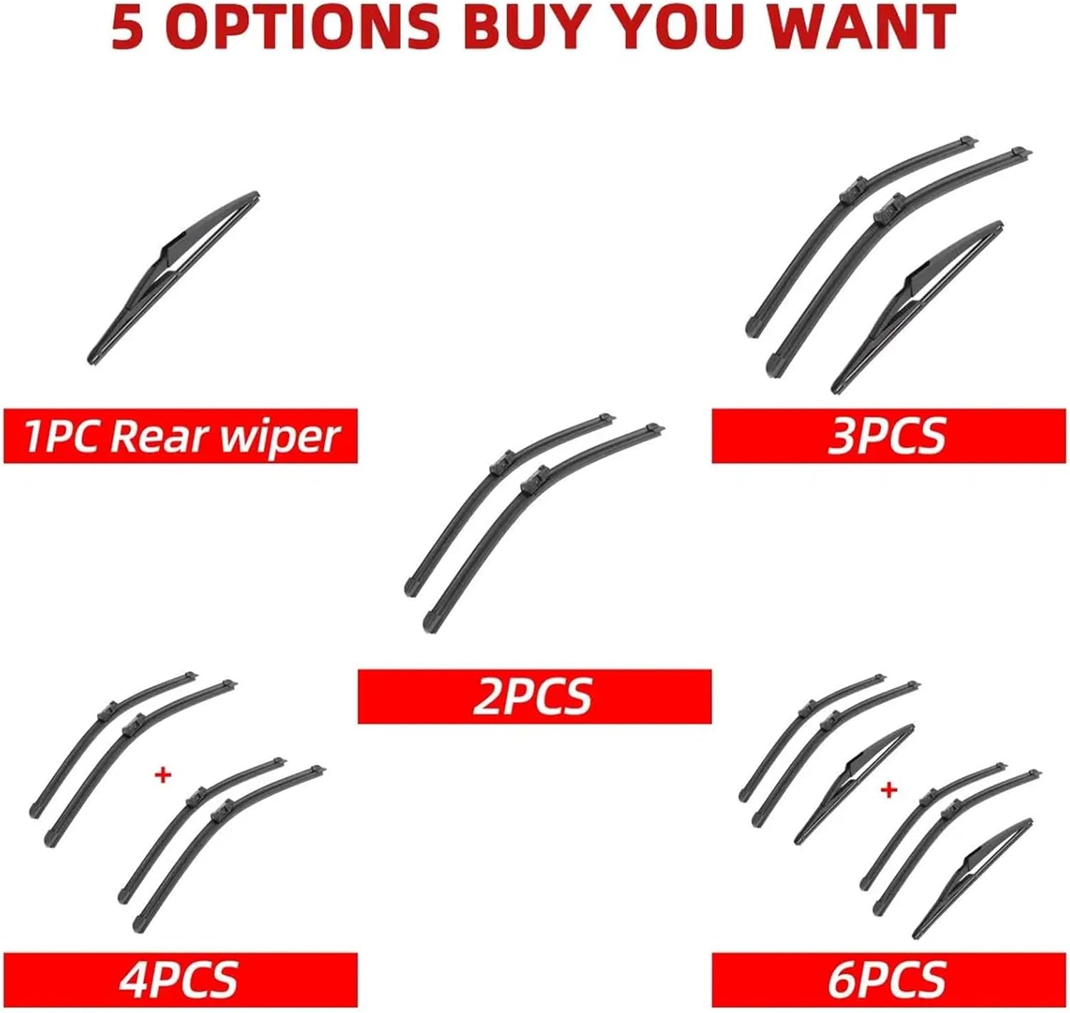 1/2/3/4/6PCS Car Wiper Fit For 500 312 2007-2017 Front Rear Wiper Blades Brushes Accessories 2011 2012 2013 2014 2015 2016(Rear Wiper)