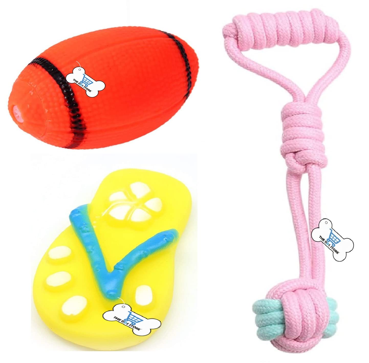DDS Store Dog Toys Combo of 3 Pack Set, Dog Chew Ball Play Rugby Shape Toy + Dog Chew Slipper Shape Squeaky Toy for Small to Medium Breads -Color May Vary (B0BB2ZNGW7) Amazon Price History, Amazon Price Tracker
