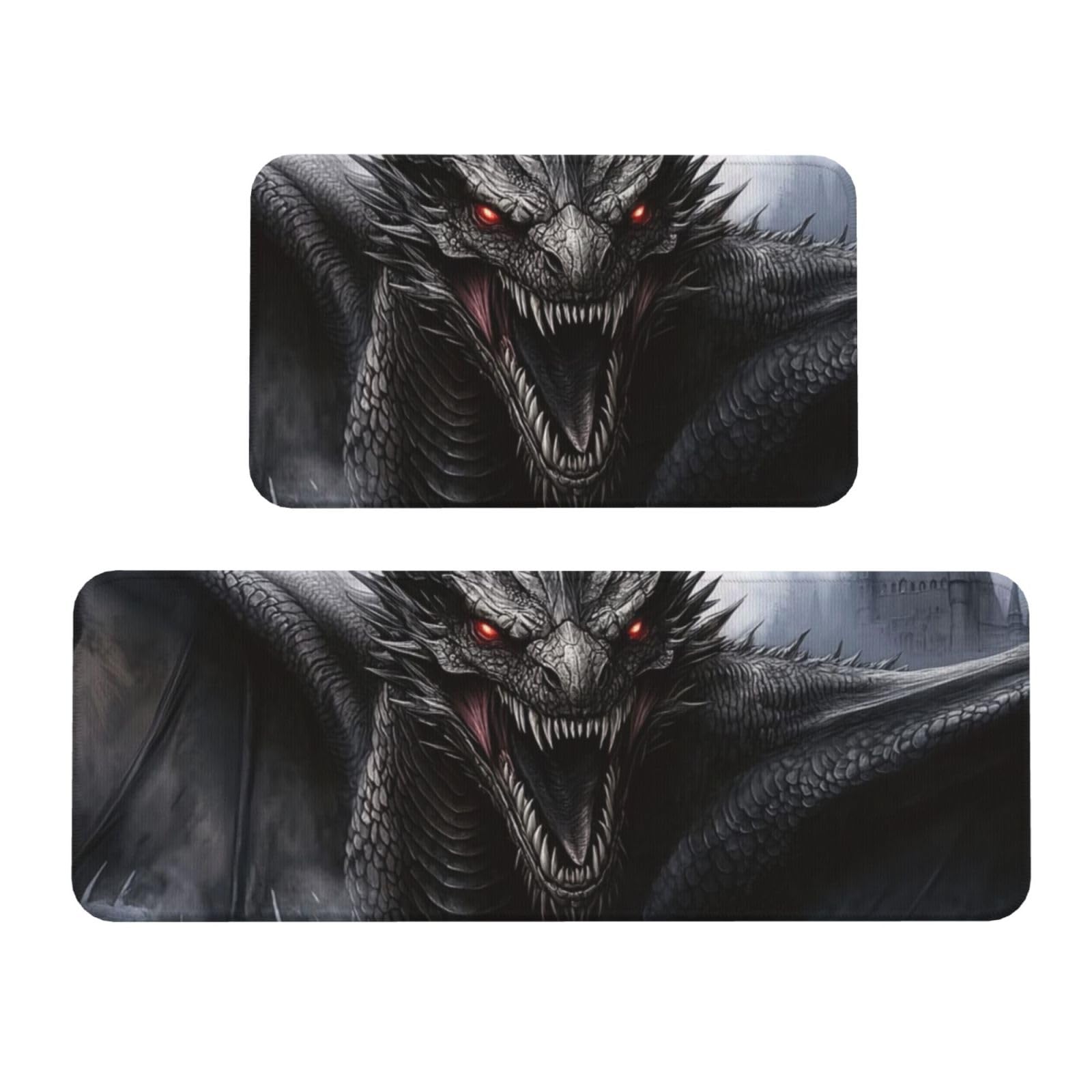 Juego de 2 tapetes de cocina Majestic Dragon con elegante grabado decorativo de confort