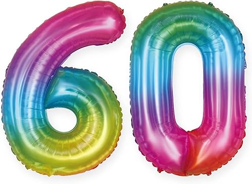 Globos gigantes del número 60 para cumpleaños de niña – 40 pulgadas | Globo arcoíris 60 para decoraciones de cumpleaños 60 para niñas | Globos del