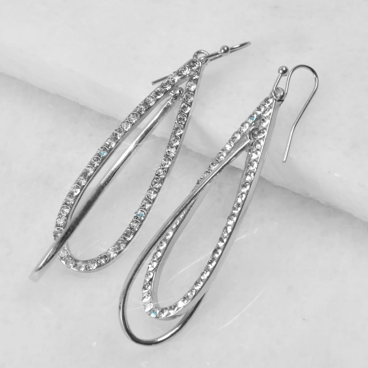 Simulated Diamond Teardrop Dangle Earrings for Women - Cubic Zirconia Crystal Long Dangling Earrings - Image 9