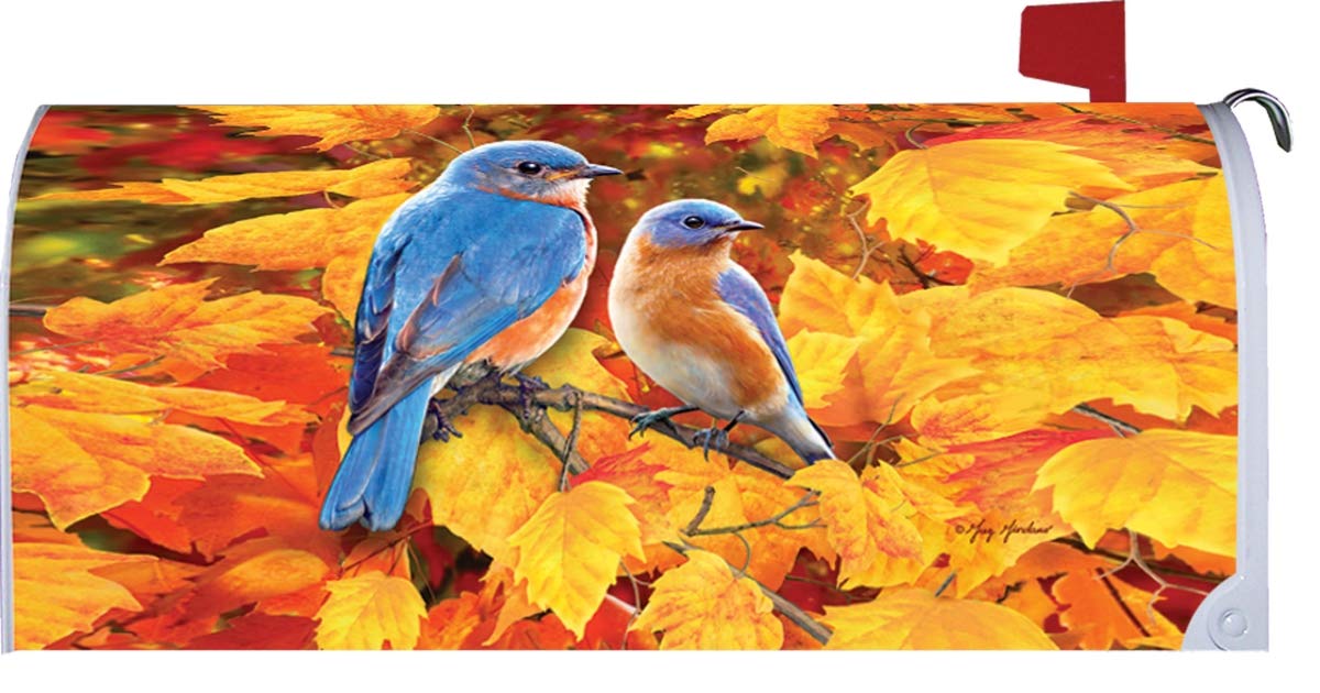 Custom Decor Fall Bluebirds - Mailbox Makeover - Vinyl with Magnetic Strips for Steel Standard Rural Mailbox - Made in The USA - Copyright, Licensed and Trademarked Inc.