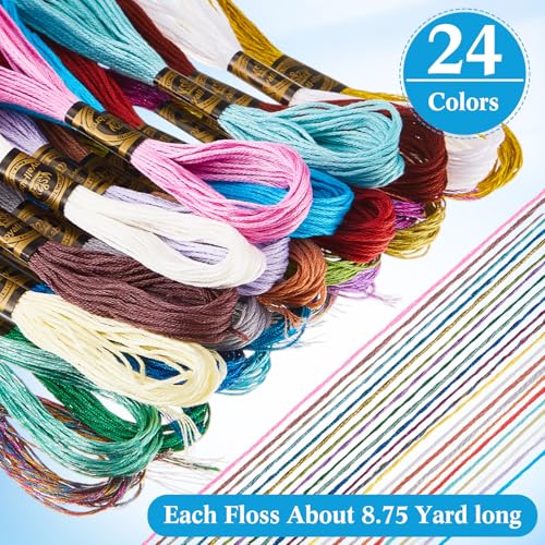 Image of WILLBOND 24 Pcs Metallic & Cotton Embroidery Floss, 24 Vibrant Colors, Polyester Blend, 8.75 Yards Each, Ideal for Embroidery, Cross-Stitch, DIY Crafts