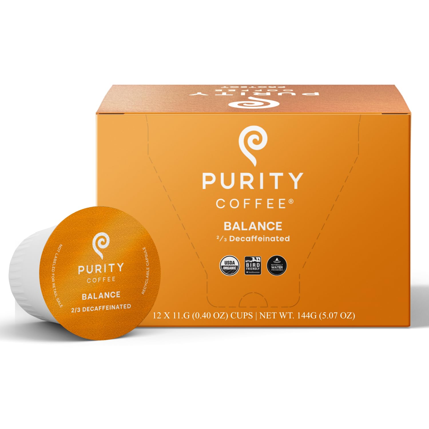 Purity Coffee BALANCE 2/3 Decaf Medium Roast K Pod Capsules (12ct Box) | Specialty-Grade USDA Organic Mountain Water Process Decaffeinated + Arabica