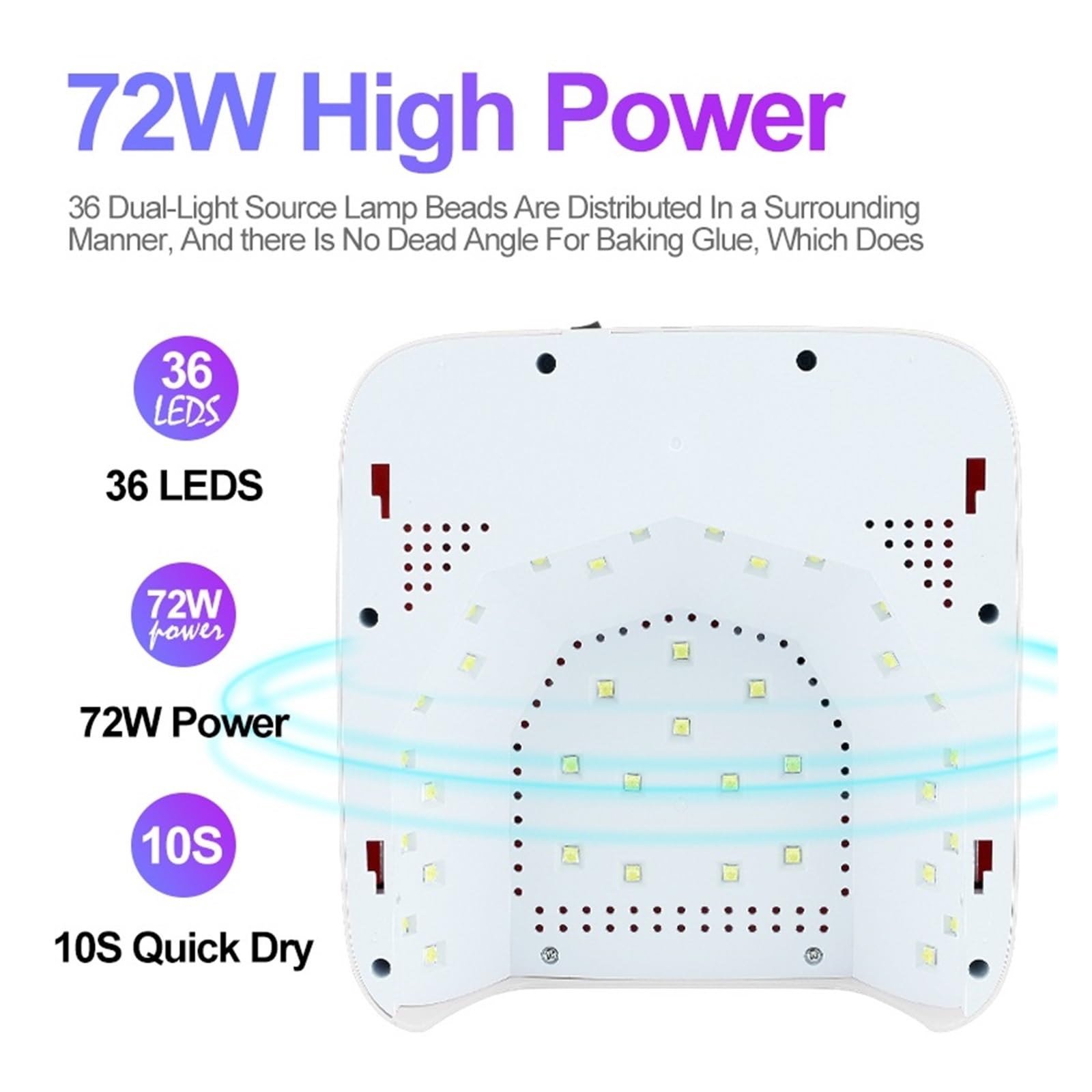 Lampa do paznokci, 72W LED Lampa UV do paznokci Suszarka Lampa UV do wszystkich żelowych lamp do paznokci z pamięcią Smart Timer Niewidoczny zegar cyfrowy Wyświetlacz Lampa do paznokci(Wit)