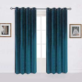 Cherry Home Super Soft Luxury Room Darkening VelvetDark Green Blackout Energy Efficient Grommet Curtain Panel Drapes Peacock Blue 52Wx84L,2 Panels - Buy now