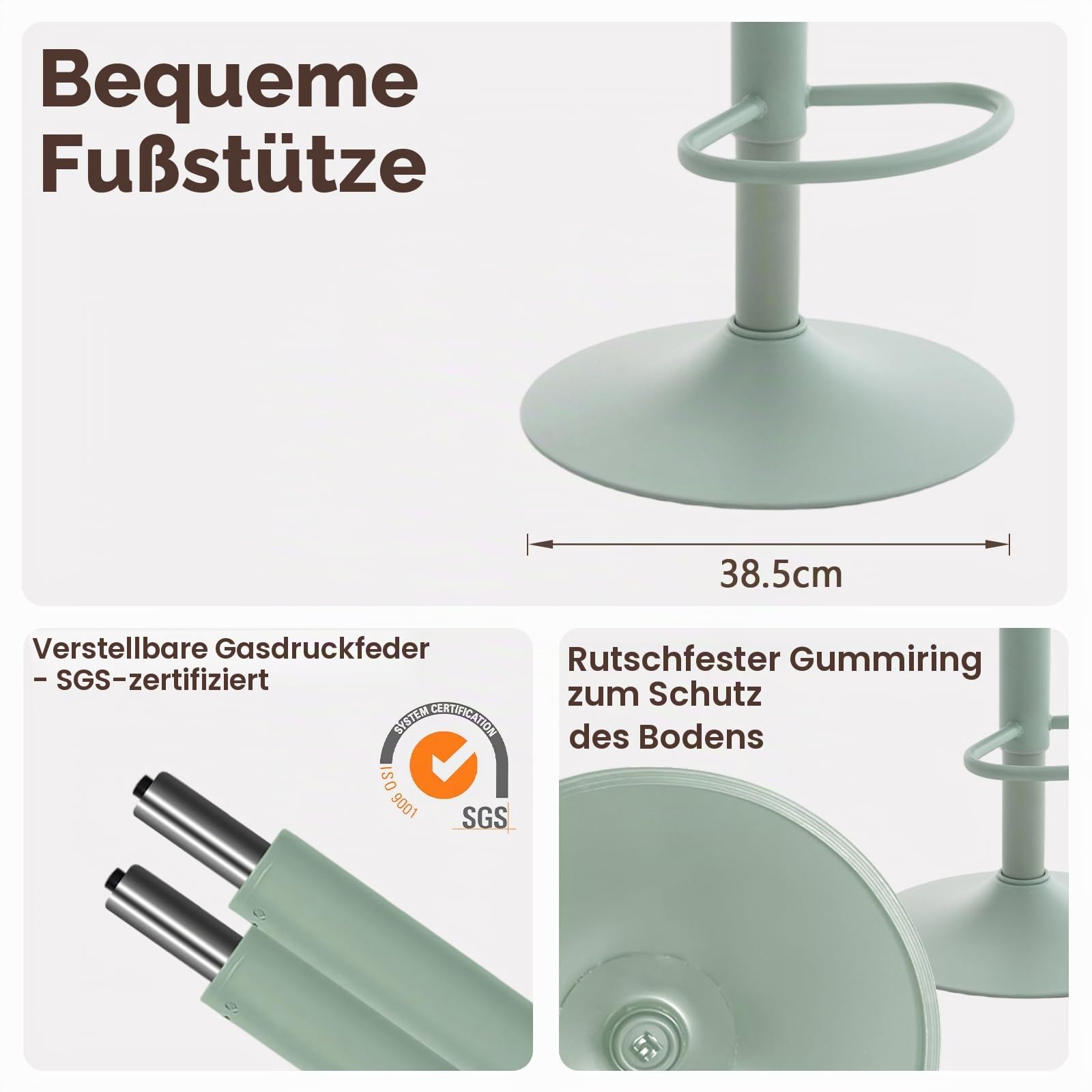Kidol & Shellder Barhocker 2er Set Minzgrün, Höhenverstellbar 56-80cm, Drehbar, Ohne Lehne, Holz Sitzfläche, Mit Fußrasten, Küchenbarhocker