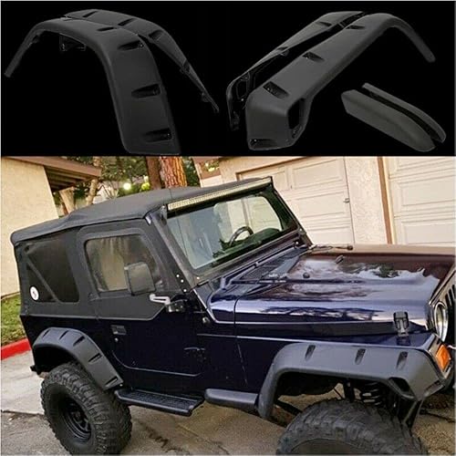LuoRu - Guardabarros de rueda remachada de bolsillo negro texturizado de 7 pulgadas compatibles con Wrangler 97-06, TJ 97-06, envía productos desde
