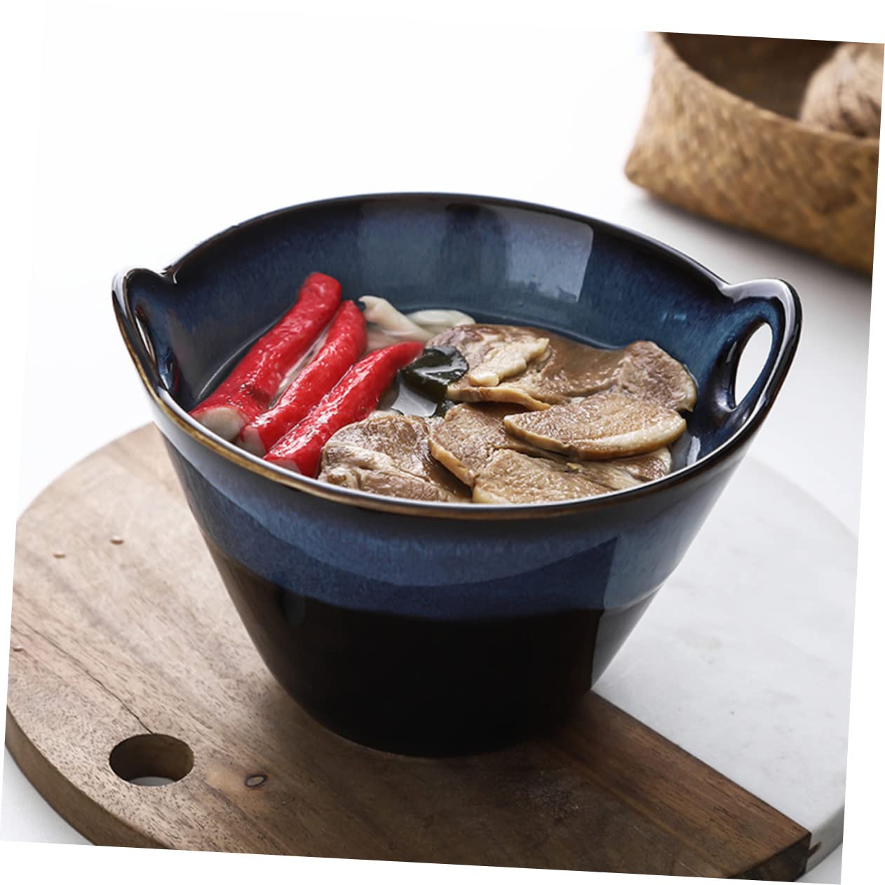LIFKOME Handgefertigte Ramen Suppenschüssel aus Keramik mit Kreativem Doppelohren Design Stilvolle Schale im Japanischen Stil für Nudelgerichte im Alltag