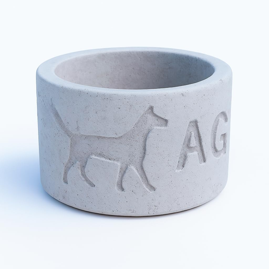 Comedero Y Bebedero de Hormigón para Perros, Antimordeduras y Antivuelco, Medidas 30 cm Diámetro, Altura 22 cm, Peso 14 Kg, Pulido y Terminado a Mano.