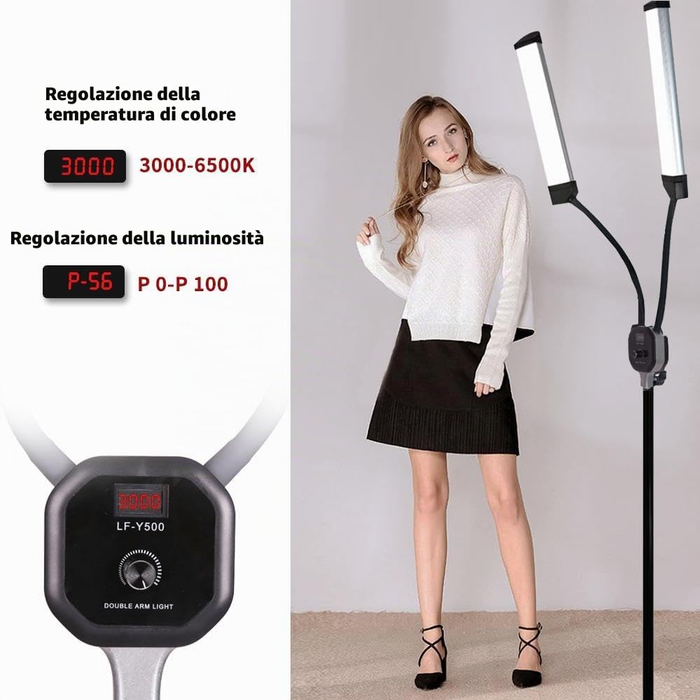 Set di luci LED da 50 W, con treppiede e borsa per il trasporto, per trucco, ciglia, sopracciglia 3 tatuaggi, 3200-5600 K, CRI 90+