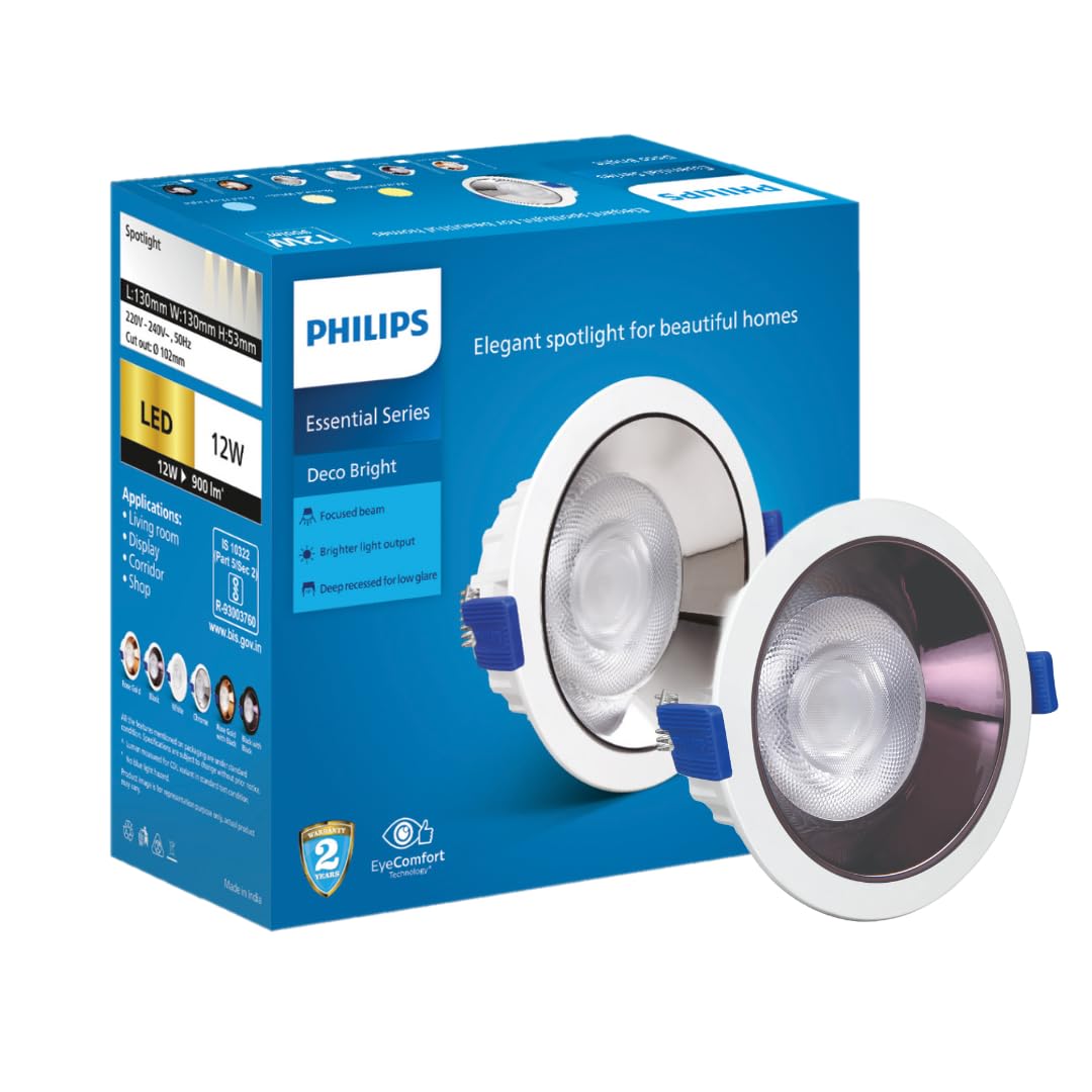 Philips Polycarbonate 12 Watt Black Reflector Led Ceiling Cob Round Spot Light with Focused Beam|Cut Out: 102Mm|Natural White,Pack of 1 (Deco Bright)
