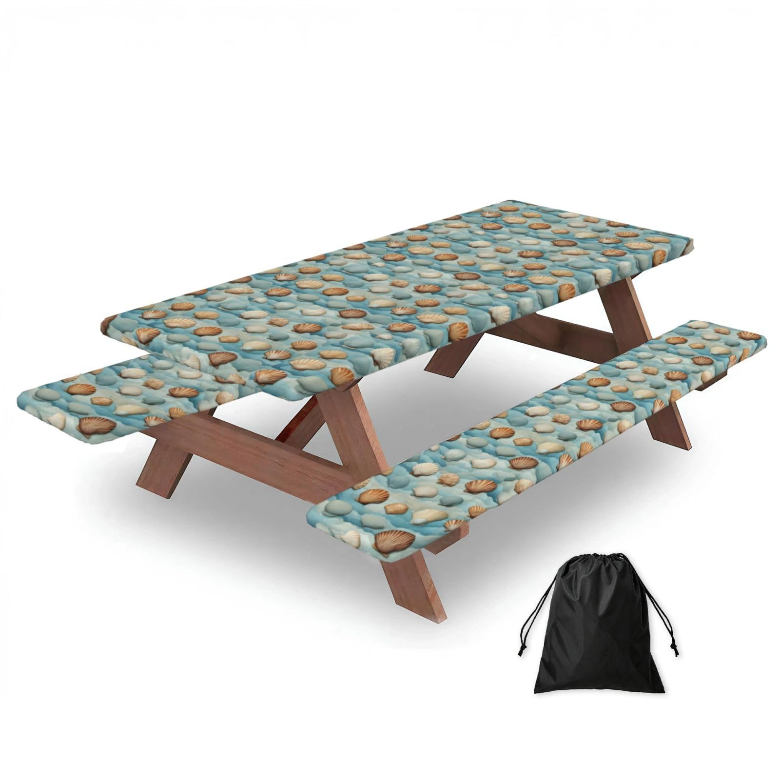 AYYQWE Sea Shell Print Picnic Table Bench Cover Outdoor Garden Party Decor Daily Accessory Gift