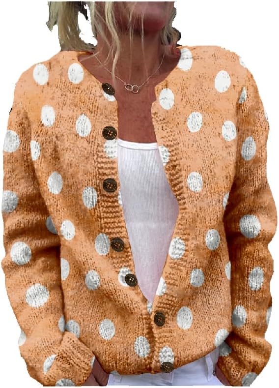 Trendy Sweaters for Women Daily Wear Long Sleeve Button Down Loose Fit Fashion Stri...