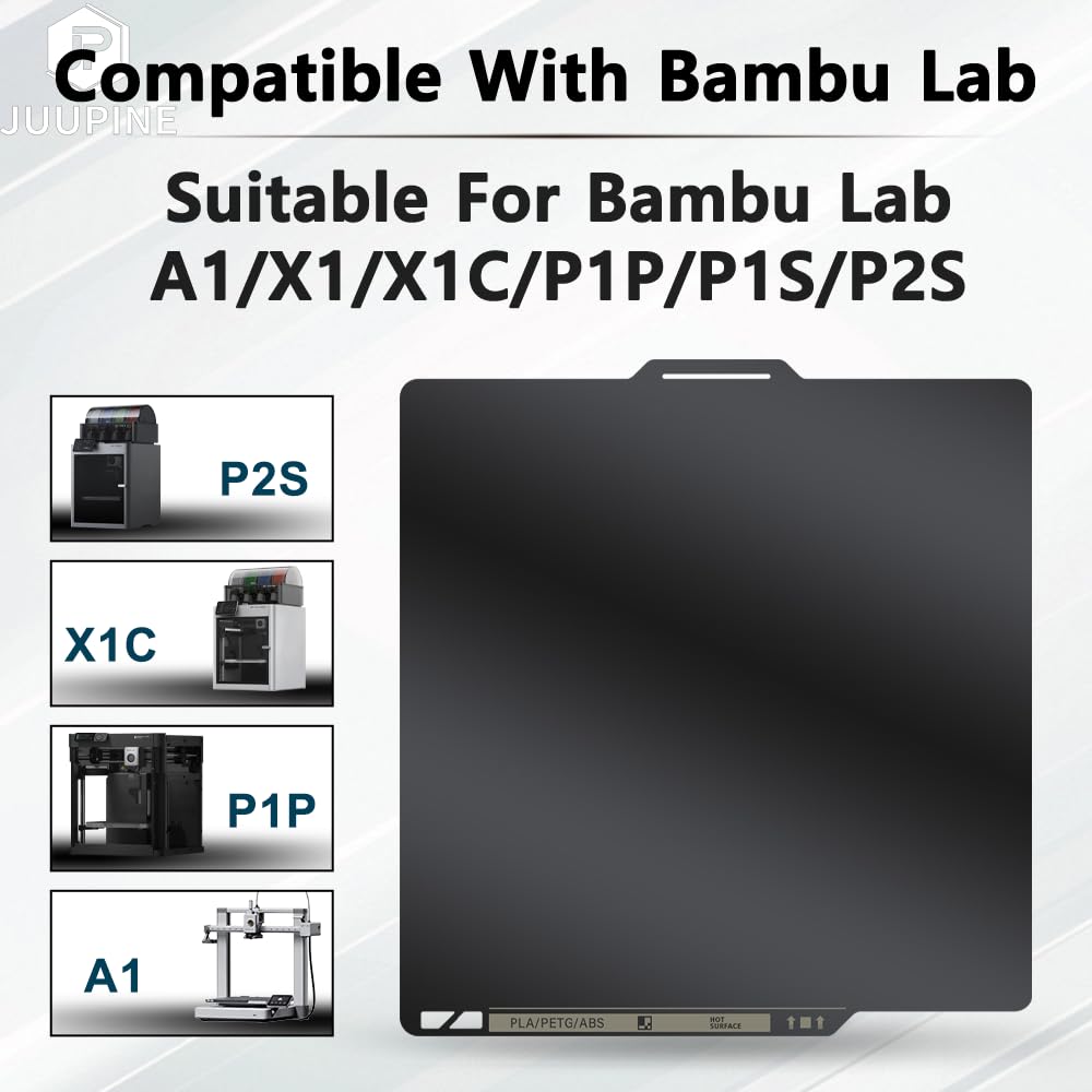 PEI Build Plate for Bambu Lab P2S/X2D/P1S/P1P/X1C/X1/X1E/A1 3D Printer Platforms, Double-Sided Smooth PEI Heated Bed（with QR Code） 257 x 257mm Removable Flexible Spring Steel Printing Surface