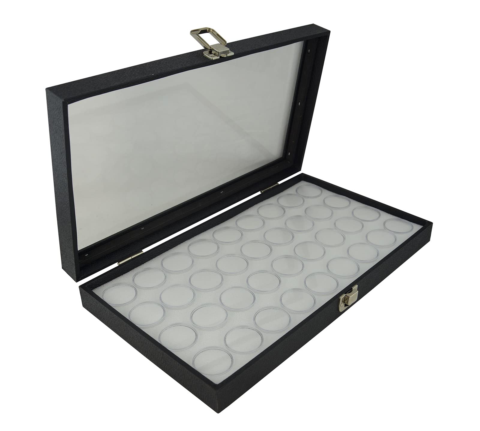 Box Displays Case With White 36 Pot Glass Lid Gem Stone Display Case With Choice Of Foam Gem Pot Liner - Jewellery Presentation Case (Case With White 36 Pot)