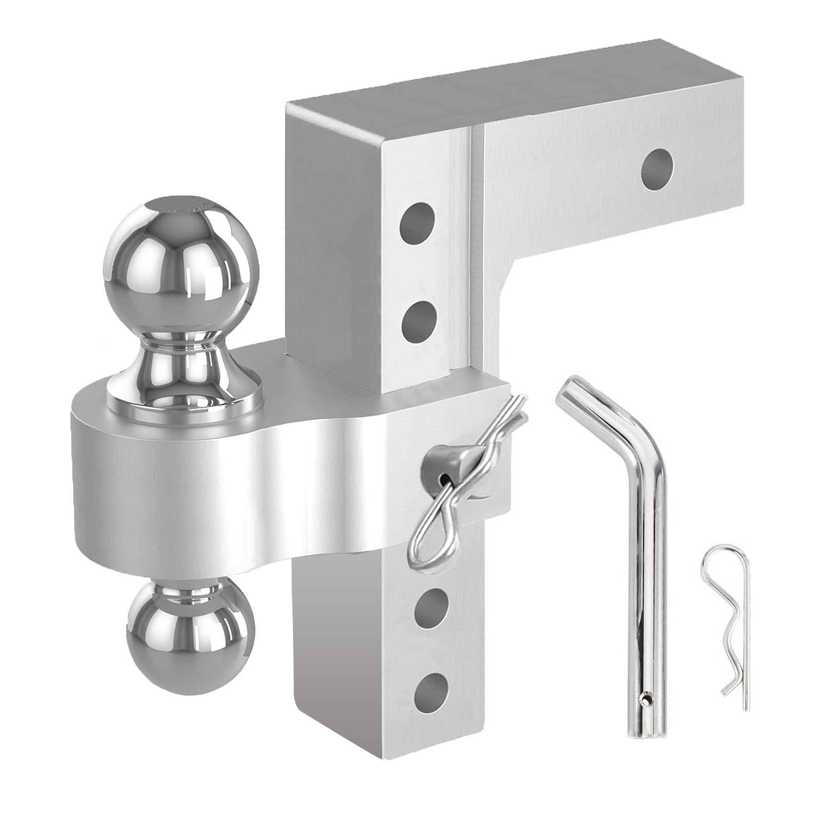 Allucky Adjustable Trailer Hitch Ball Mount 5000 LBS Capacity, Fits 2-Inch Receiver, Tow Hitch 8-Inch Drop/Rise 2-Inch and 2-5/16-Inch Hitch Dual Ball Mount Equipped with Lock Pins (8 inch Drop/Rise)